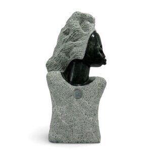 Female Bust Sculpture Hand Carved Stone Gray Green from Africa 10"